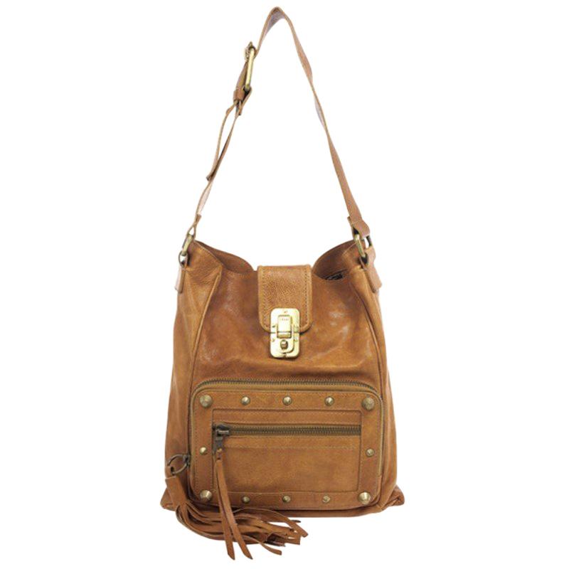 Chloe Brown Leather Tassel Hobo Bag