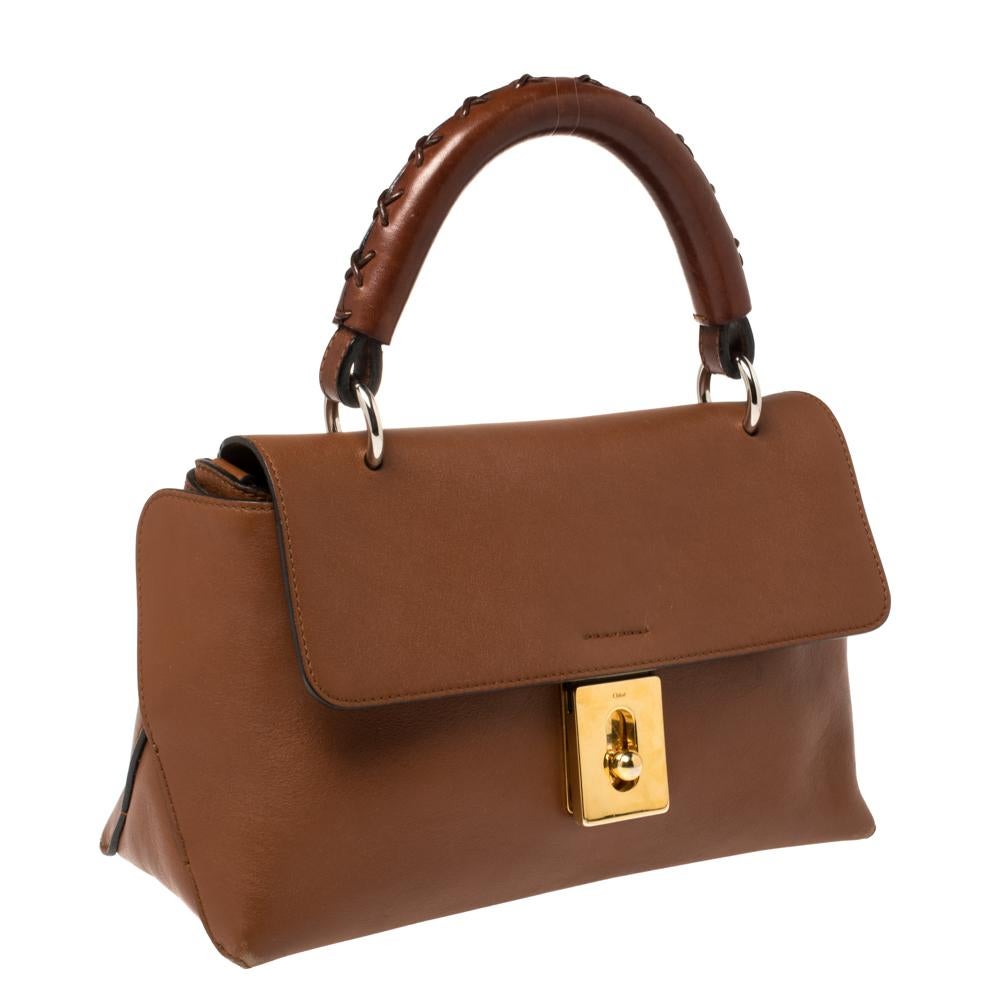 Chloe Brown Leather Top Handle Bag In Good Condition In Dubai, Al Qouz 2