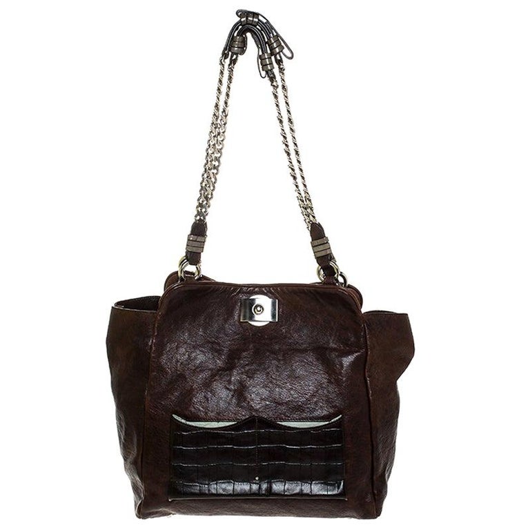 Chloe Brown Leather Vintage Chain Tote For Sale at 1stDibs