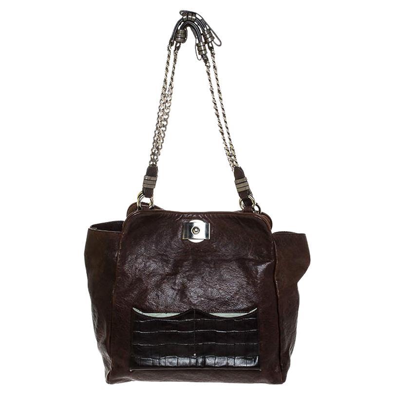 Chloe Brown Leather Vintage Chain Tote For Sale