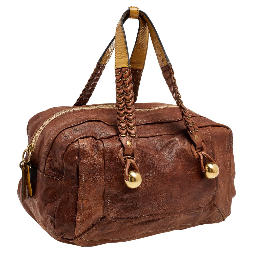 Chloe Brown Leather Zip Shoulder Bag For Sale 3