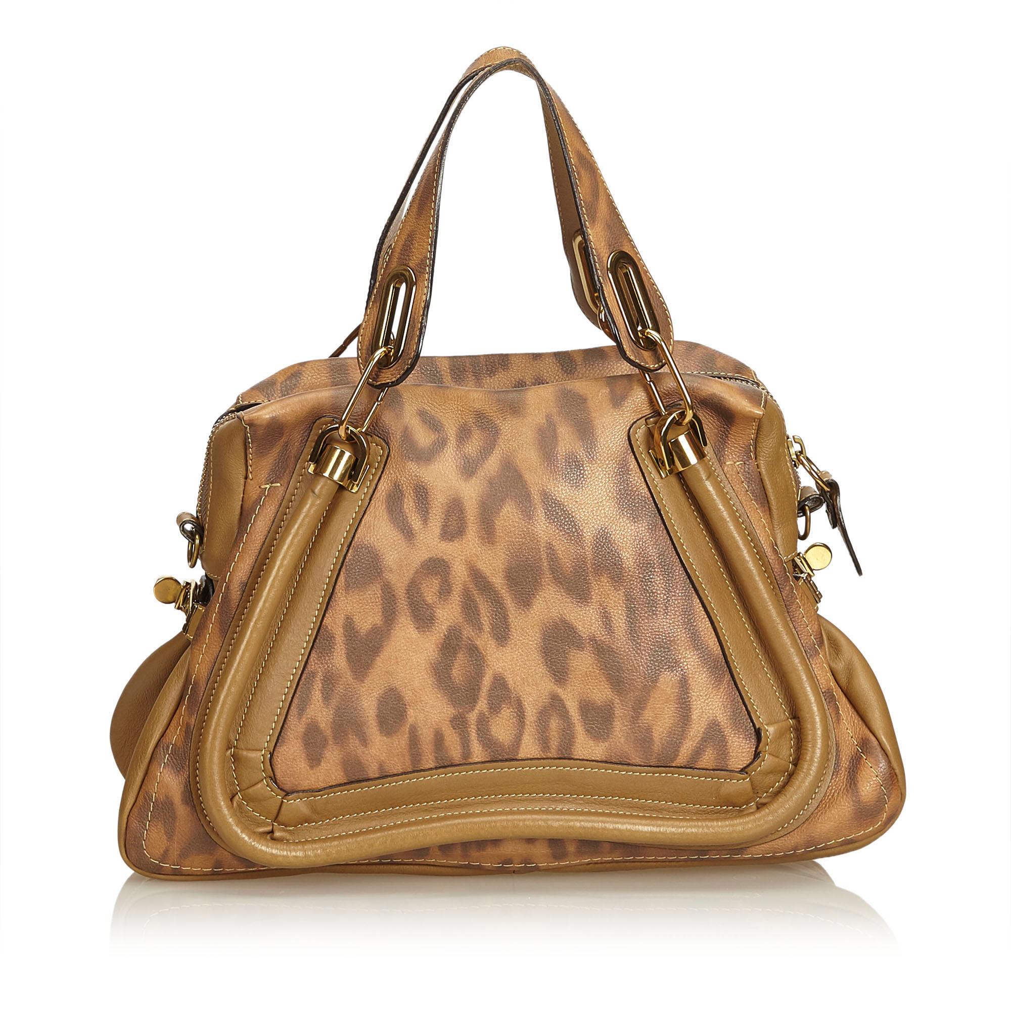 Chloe Brown Leopard-Printed Leather Paraty In Good Condition In Orlando, FL