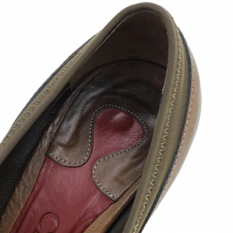 Women's Chloe Brown/Olive Green Leather And Fabric Block Heel Platform Pumps Size 36