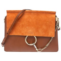 Chloe Brown/Orange Leather ad Suede Faye Medium Shoulder Bag