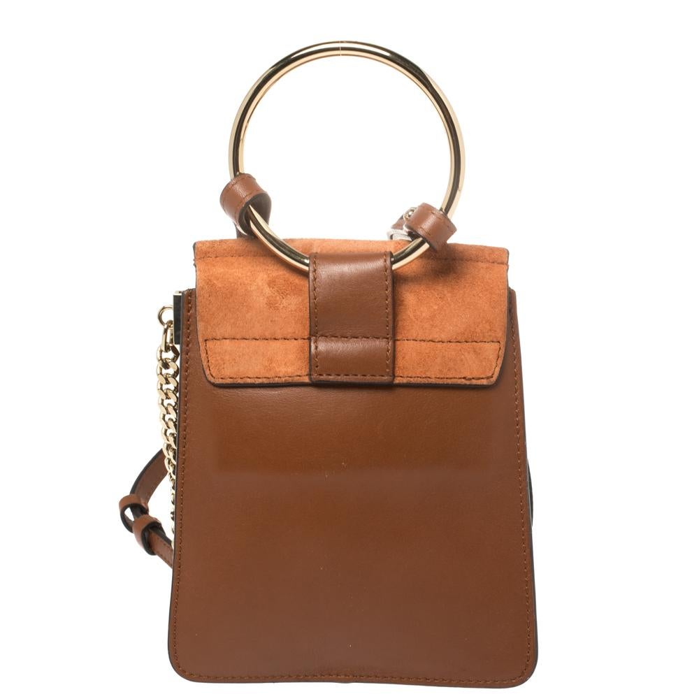 Women's Chloe Brown/Orange Leather and Suede Mini Faye Crossbody Bag
