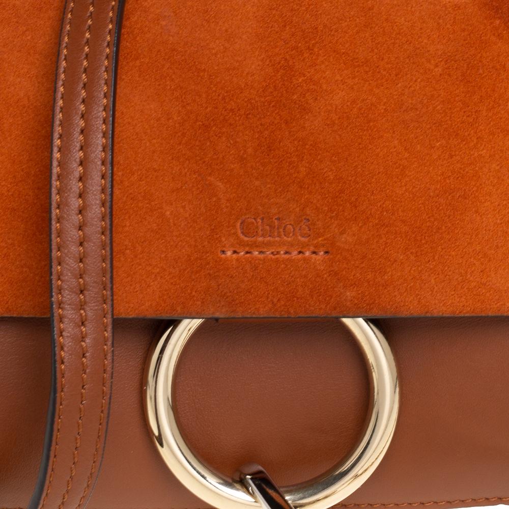 Chloe Brown/Orange Leather and Suede Small Faye Shoulder Bag 4