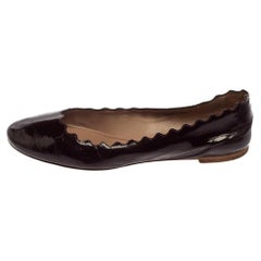 Chloe Brown Patent Leder Lauren Scalloped Ballerina Flats Größe 37.5
