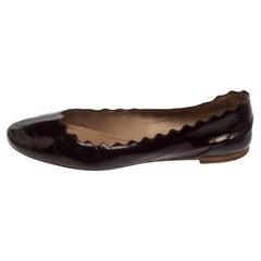 Chloé Brown Patent Leather Lauren Scalloped Ballerina Flats Size 37.5