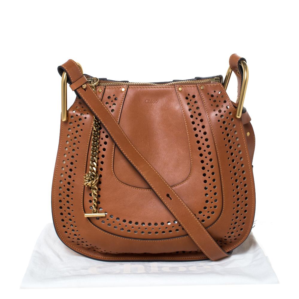 Chloe Brown Perforated Leather Hayley Shoulder Bag 8