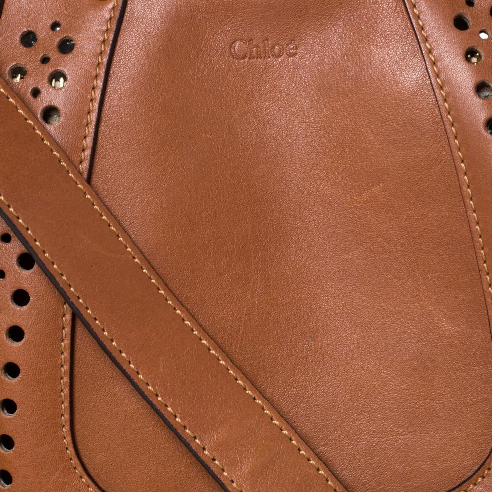 Chloe Brown Perforated Leather Hayley Shoulder Bag 2