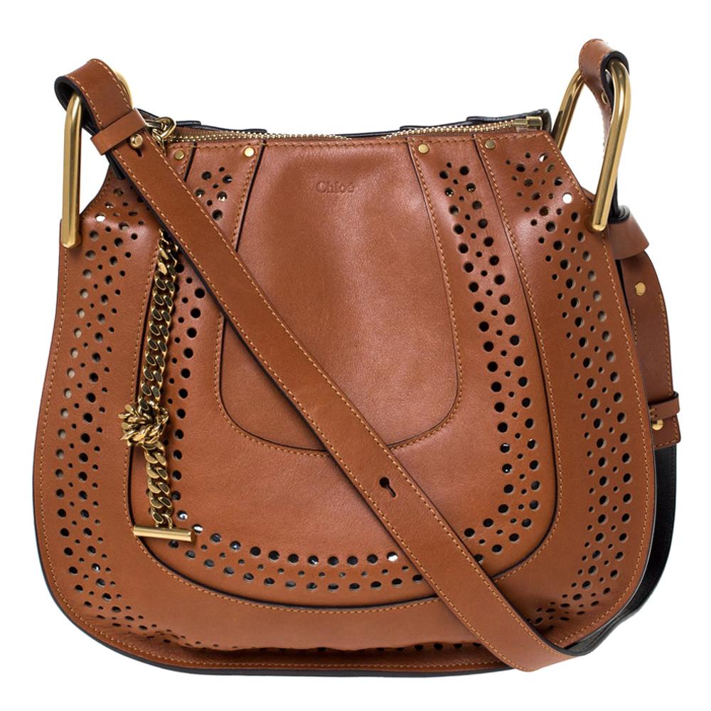 Chloe Brown Perforated Leather Hayley Shoulder Bag