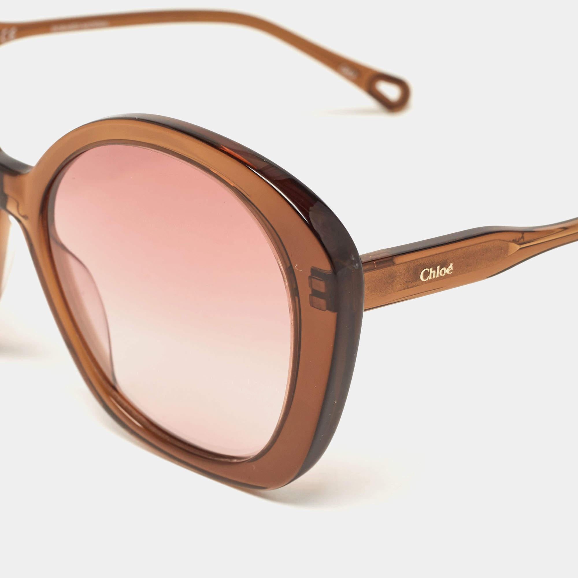 Chloe Brown/Pink Gradient CH0081S Oversized Sunglasses In Good Condition For Sale In Dubai, Al Qouz 2