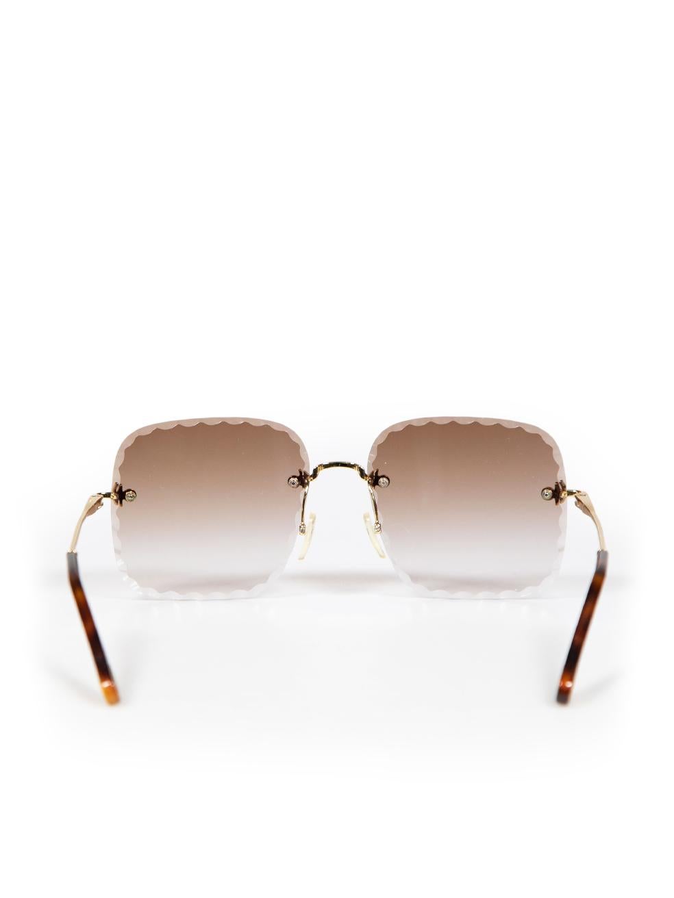 Chloé Brown Rimless Scalloped Square Sunglasses In Excellent Condition For Sale In London, GB