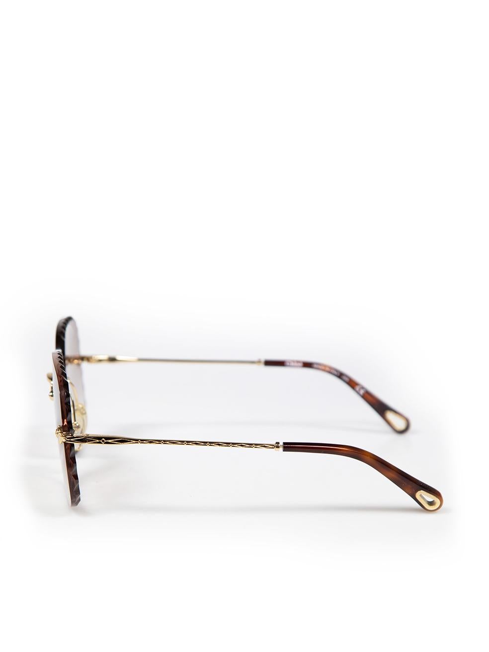 Women's Chloé Brown Rimless Scalloped Square Sunglasses For Sale