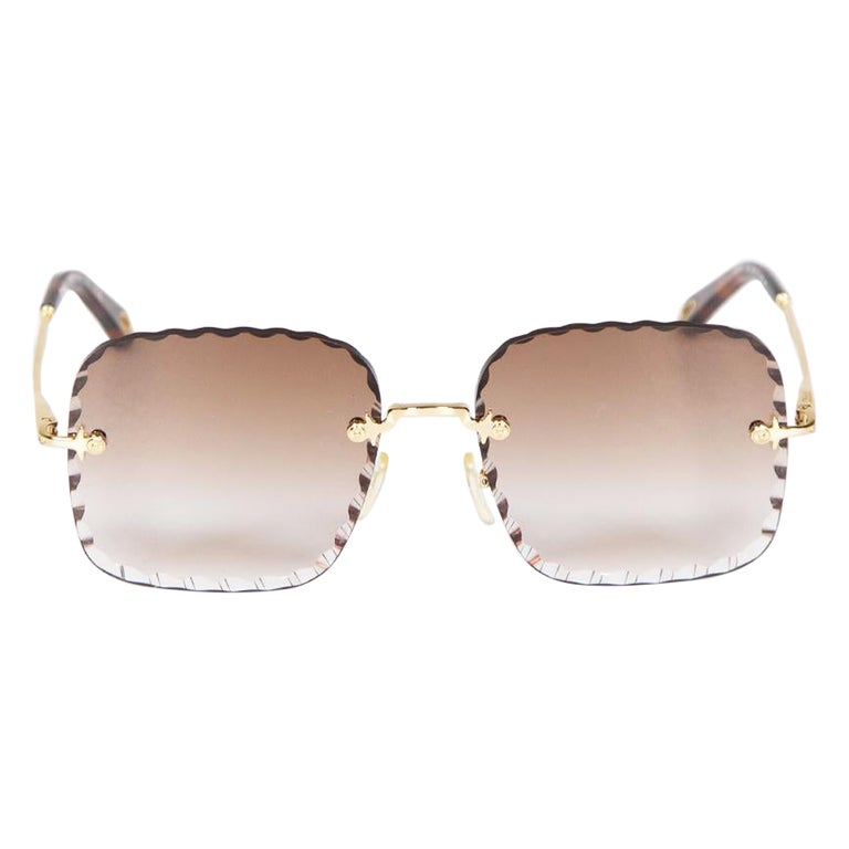 Chloé Brown Rimless Scalloped Square Sunglasses at 1stDibs display picture 1