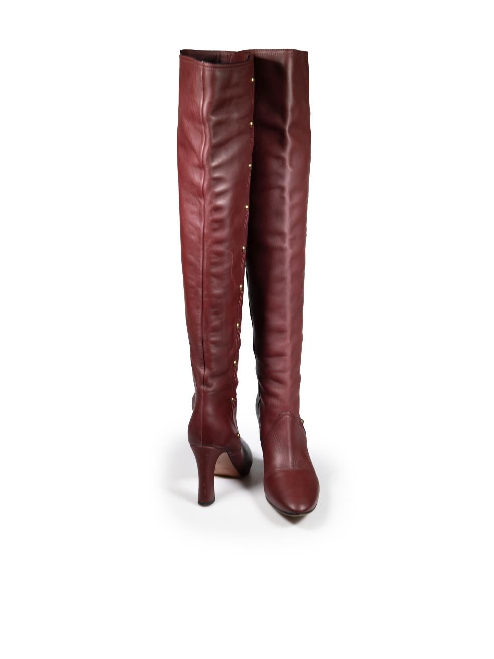 Chloé Brown Scalloped Studded Detail Boots Size IT 37 In Good Condition In London, GB