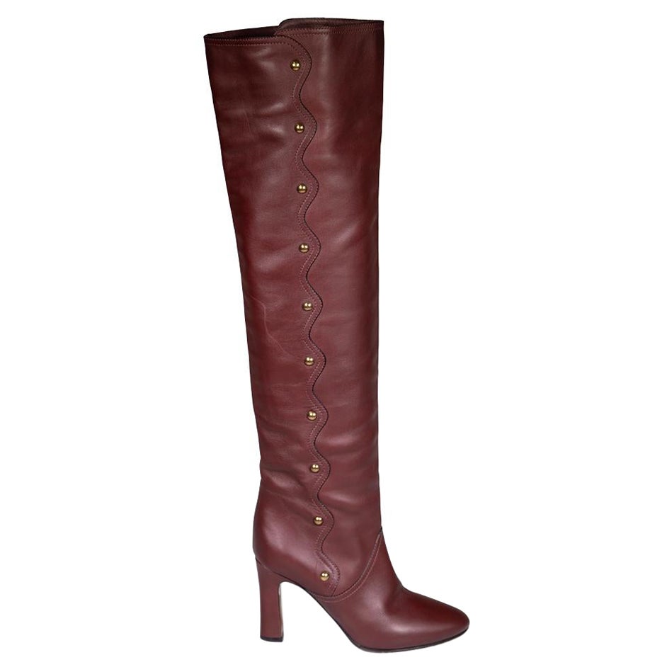 Chloé Brown Scalloped Studded Detail Boots Size IT 37
