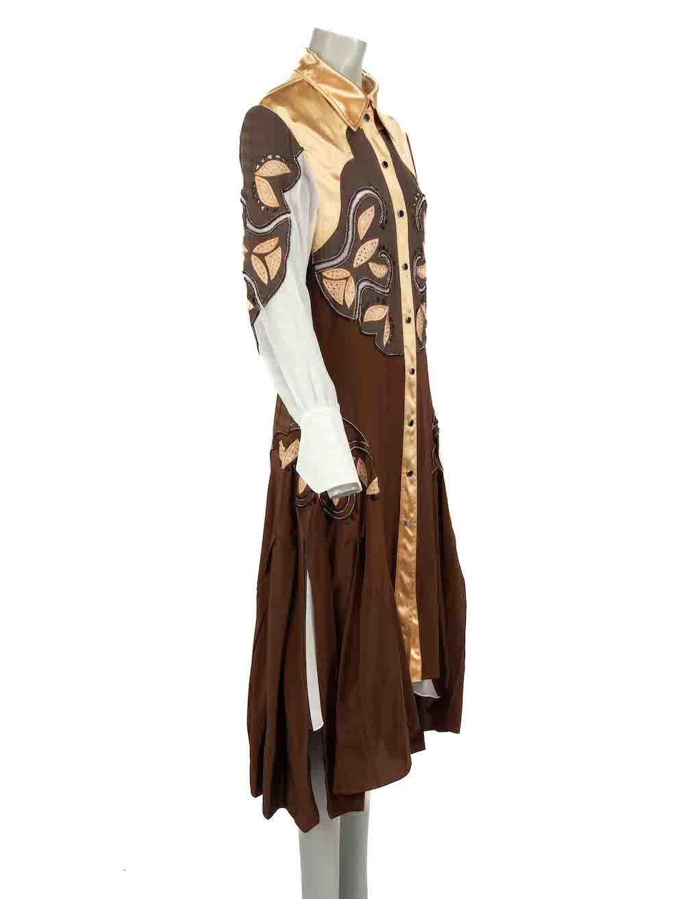 CONDITION is Never worn, with tags. No visible wear to dress is evident on this new Chloé designer resale item.
 
 
 
 Details
 
 
 Brown
 
 Silk
 
 Midi shirt dress
 
 Contrast panel detail
 
 Studded pattern accent
 
 Front snap button up closure
