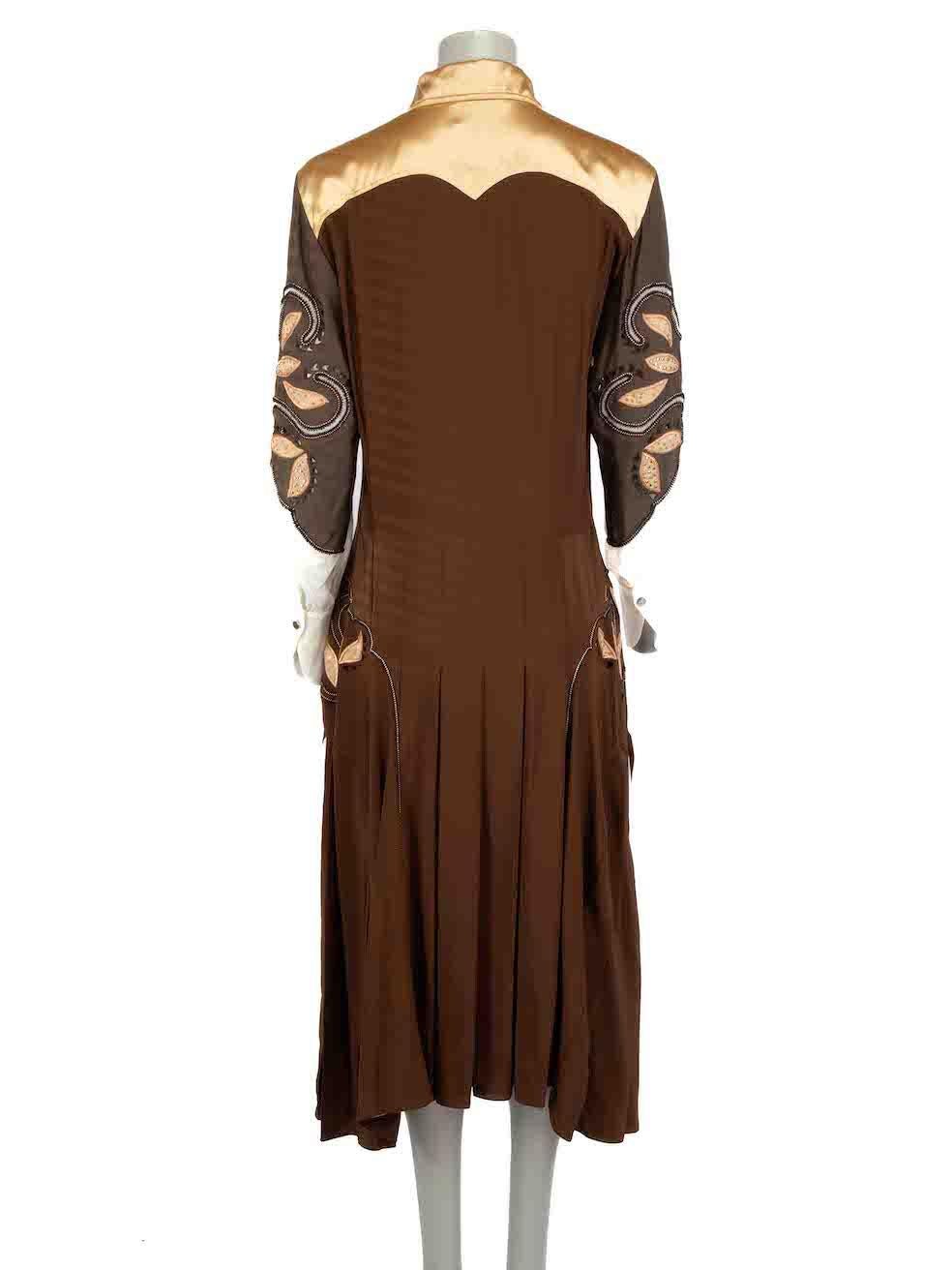 Chloé Brown Silk Studded Panel Shirt Dress Size S In New Condition In London, GB