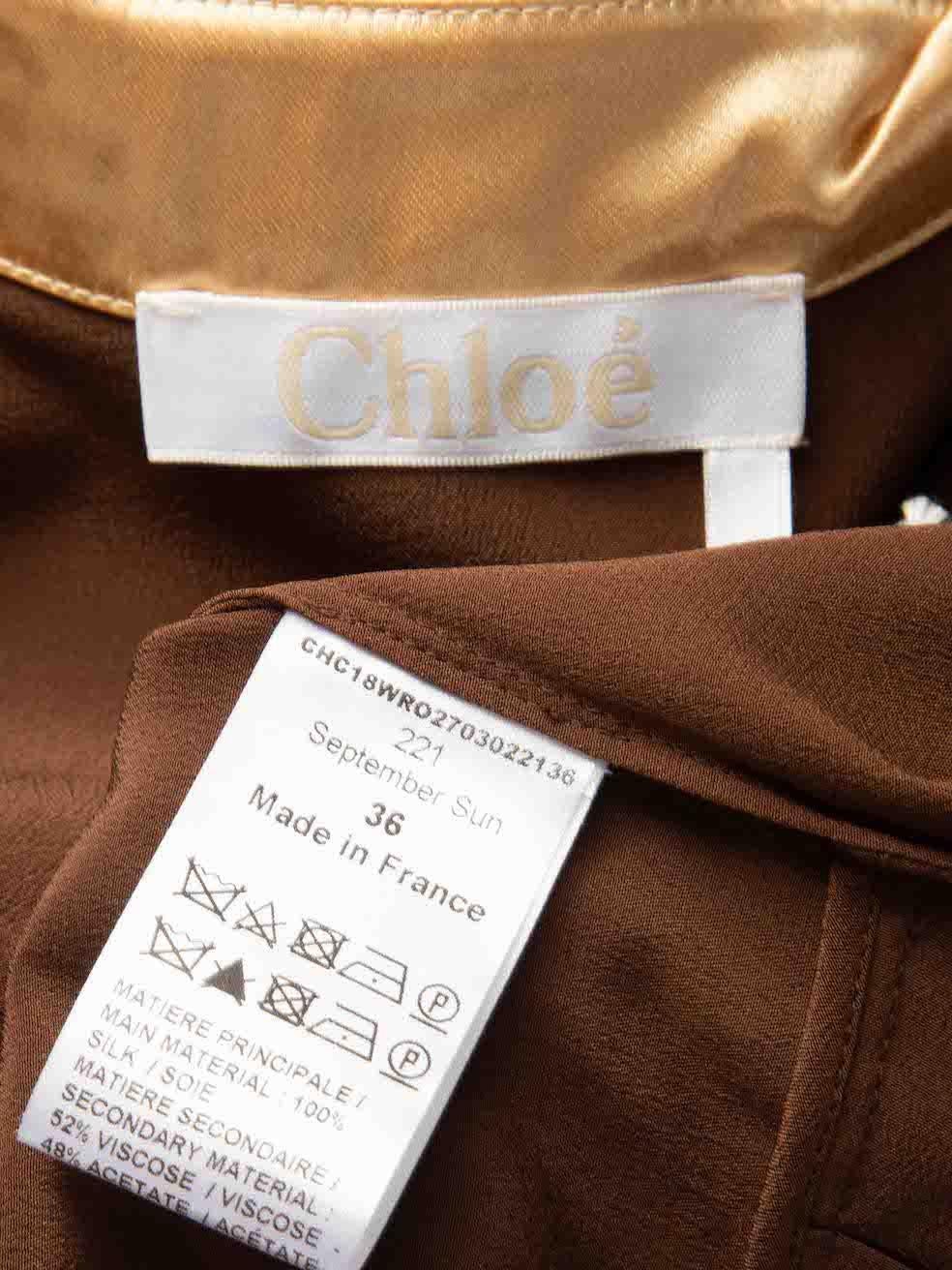 Chloé Brown Silk Studded Panel Shirt Dress Size S 1
