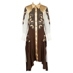 Chloé Brown Silk Studded Panel Shirt Dress Size S