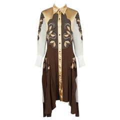 Chloé Brown Silk Studded Panel Shirt Dress Size S