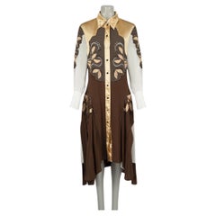 Chloé Brown Silk Studded Panel Shirt Dress Size S
