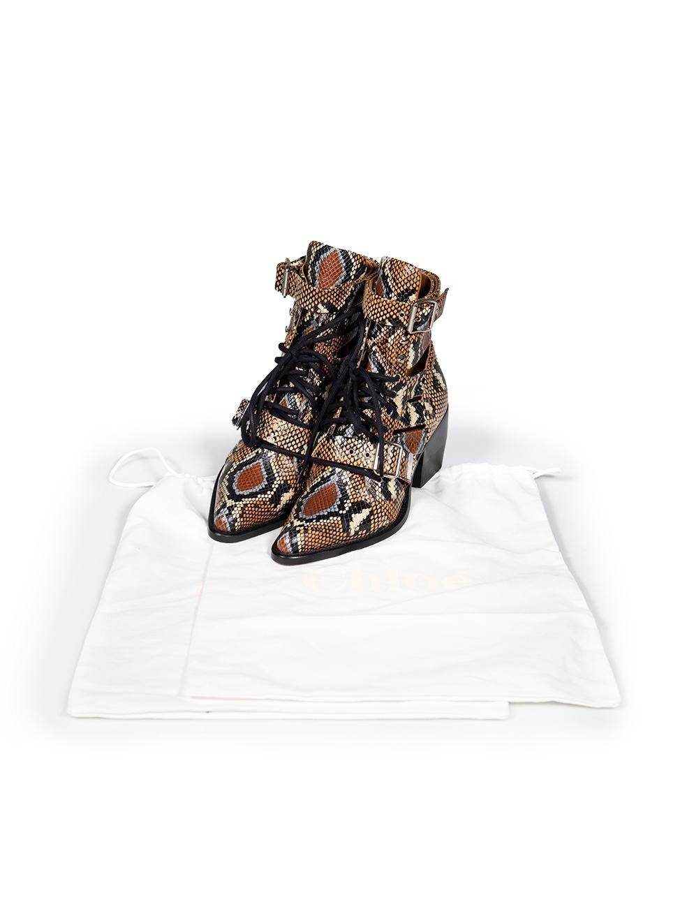 Chloé Brown Snakeskin Embossed Lace Up Heels Size IT 38 3