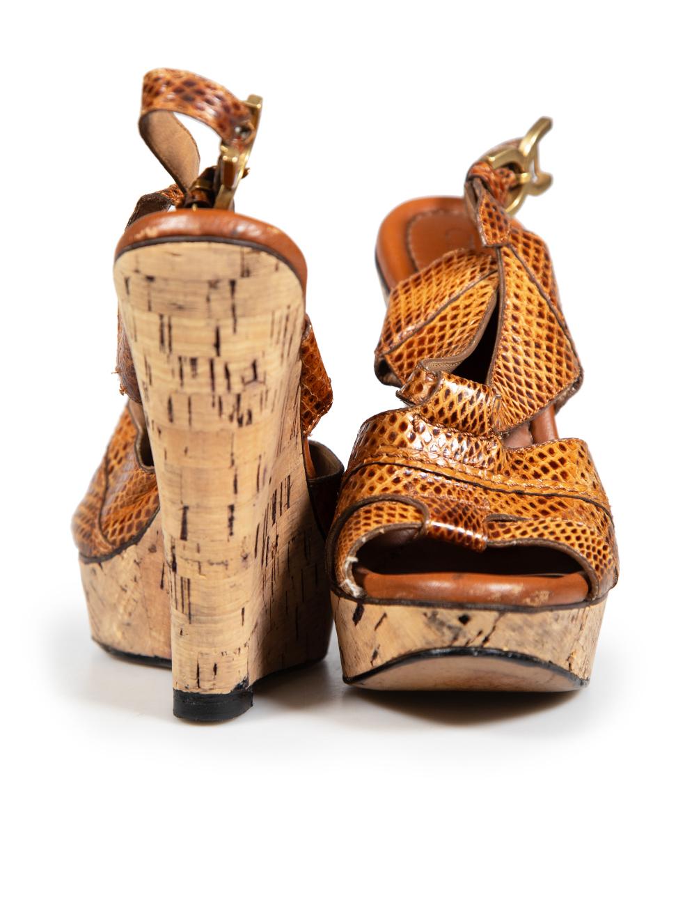 Chloé Brown Snakeskin Platform Wedge Sandals Size IT 38 In Excellent Condition For Sale In London, GB
