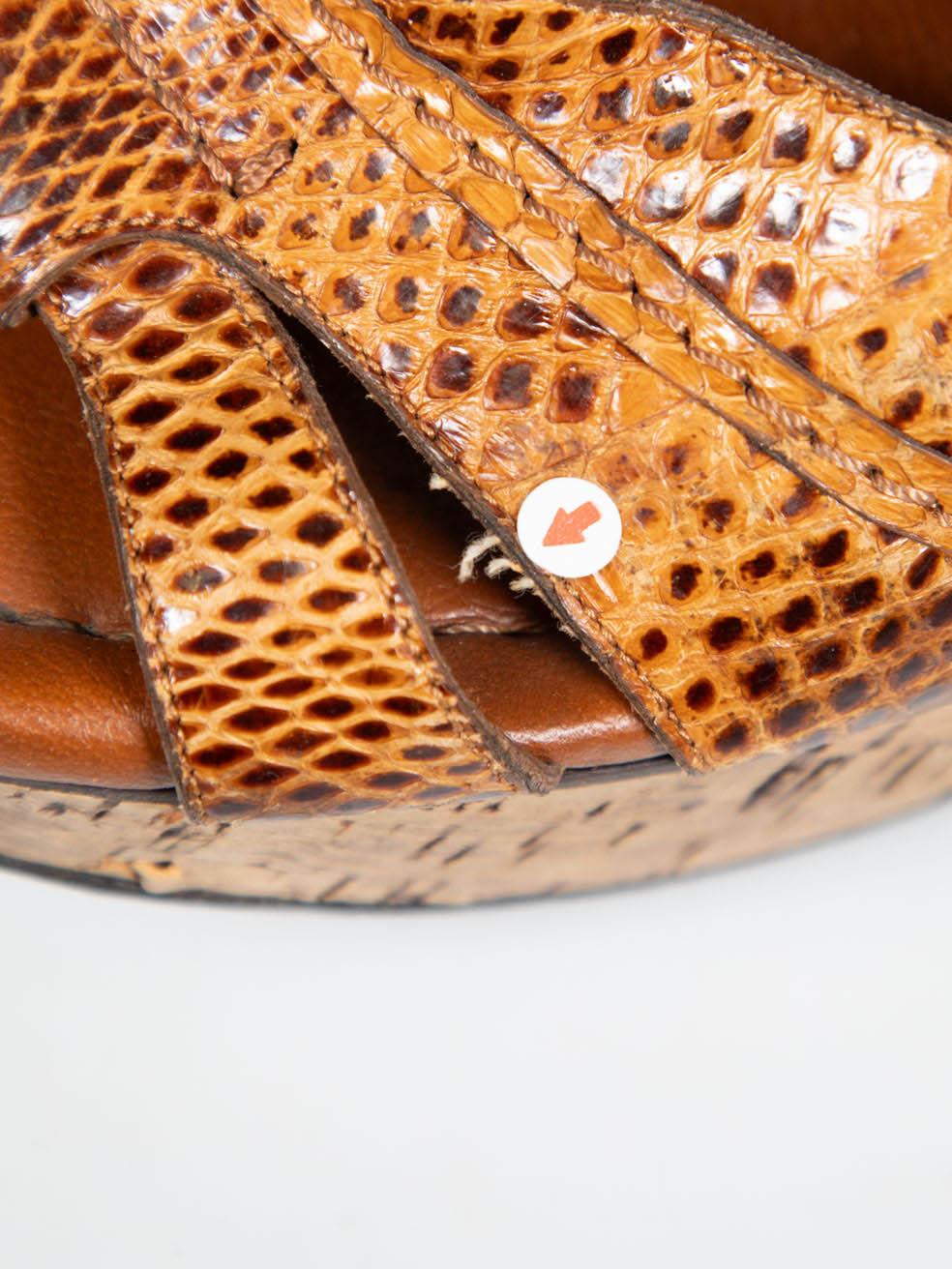Chloé Brown Snakeskin Platform Wedge Sandals Size IT 38 For Sale 3