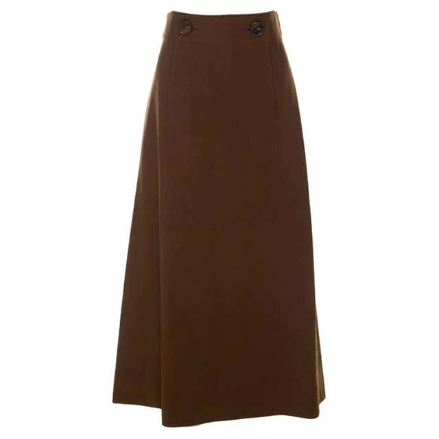 Chloe Brown Stretch Crepe Corset Detail Midi Skirt L For Sale at 1stDibs