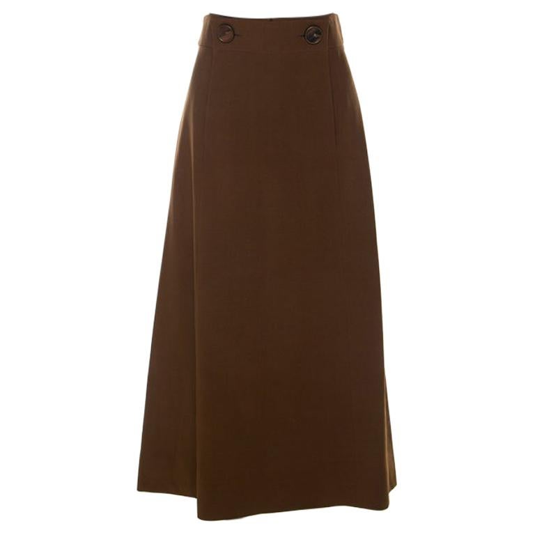Chloe Brown Stretch Crepe Corset Detail Midi Skirt L For Sale at 1stDibs