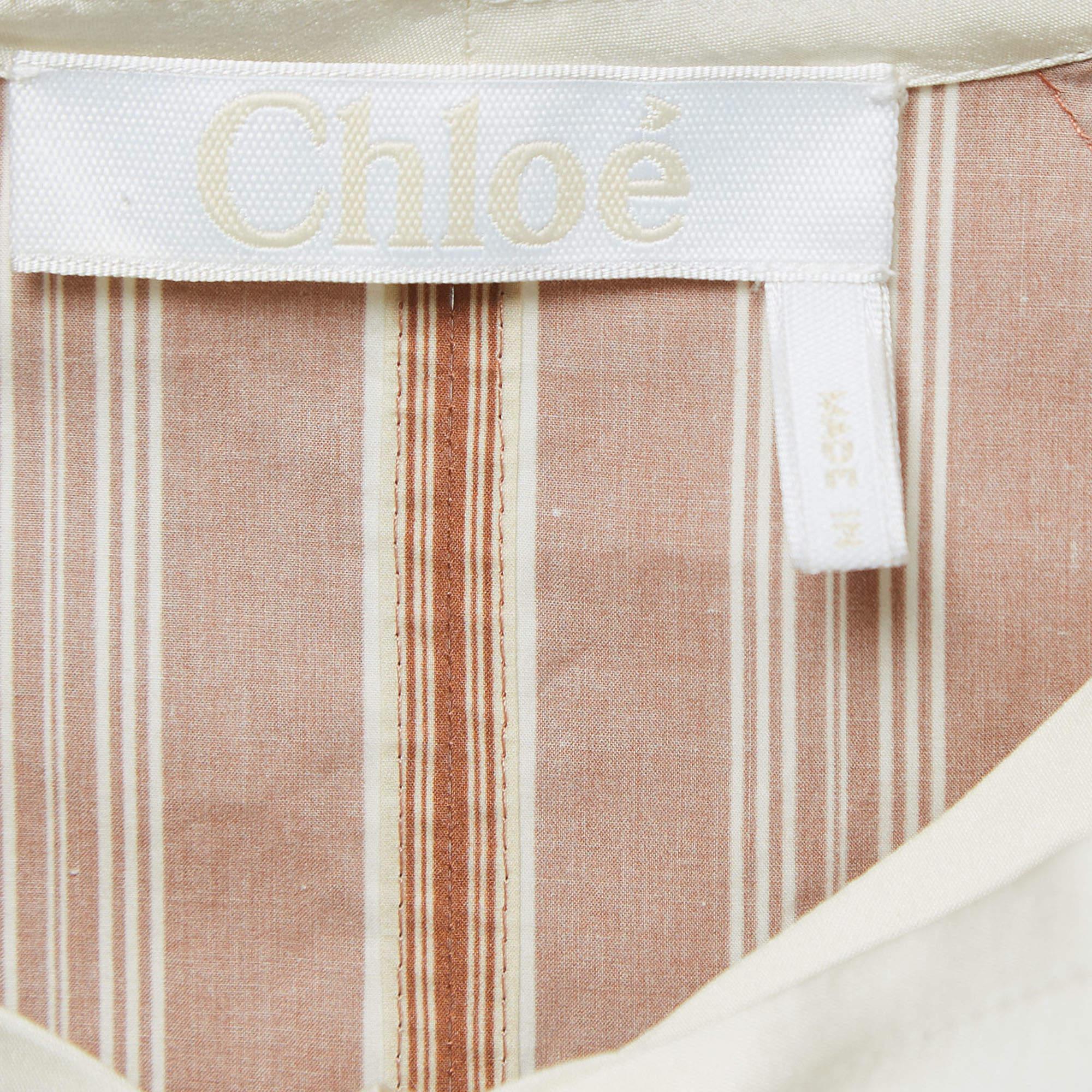 Chloe Brown Streifendruck Seidenkrawatte Top M im Zustand „Hervorragend“ im Angebot in Dubai, Al Qouz 2