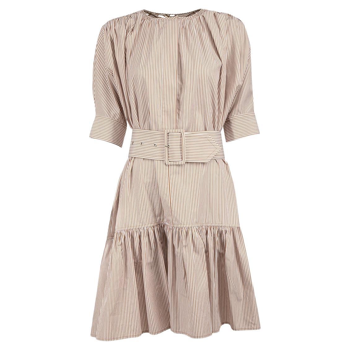 Chloé Brown Striped Embroidered Detail Mini Dress Size M For Sale