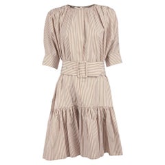 Chloé Brown Striped Embroidered Detail Mini Dress Size M