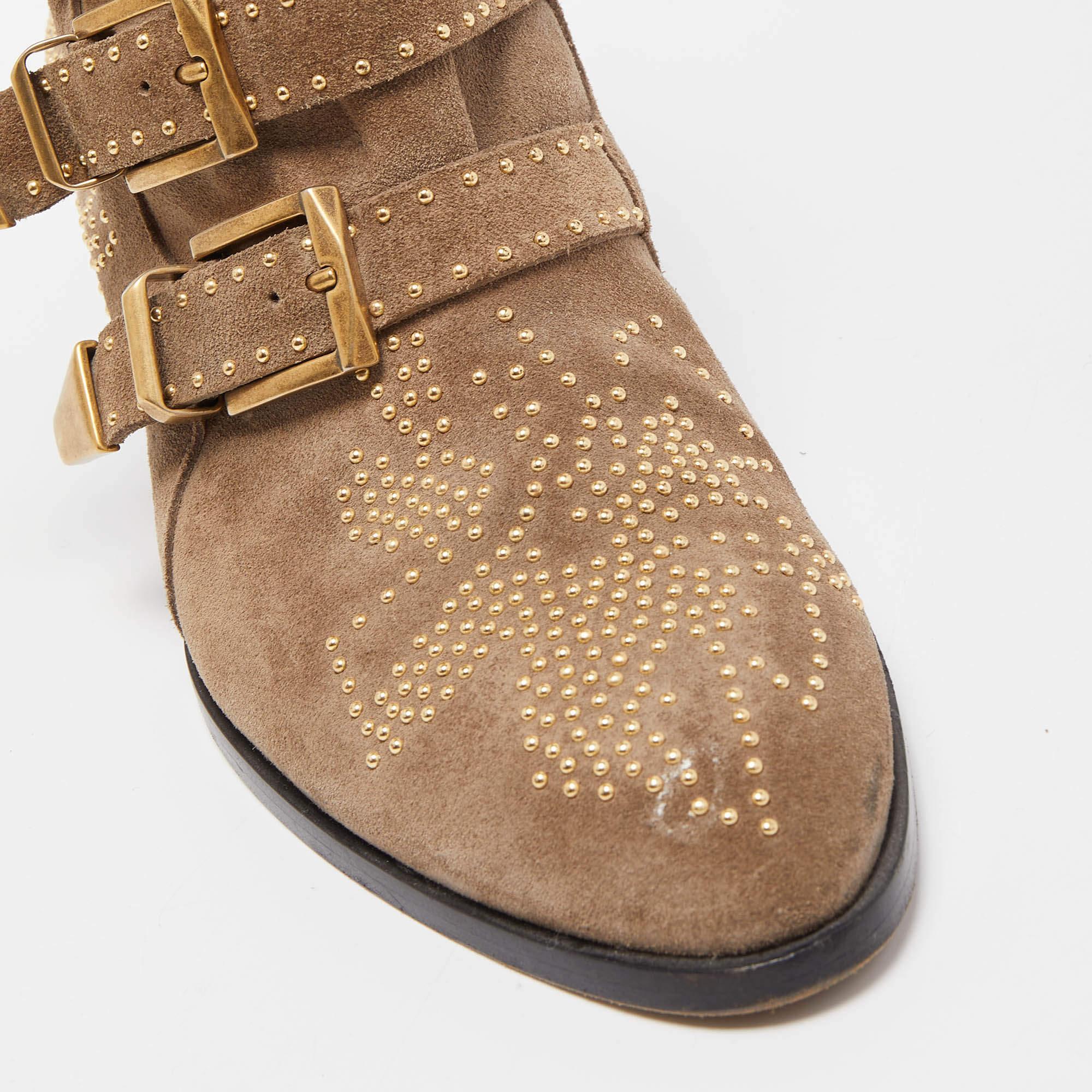 Chloe Brown Studded Suede Susanna Ankle Boots Size 38.5 2