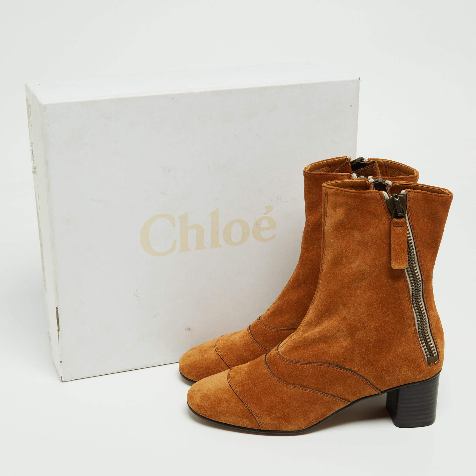 Chloe Brown Suede Ankle Boots Size 36 6