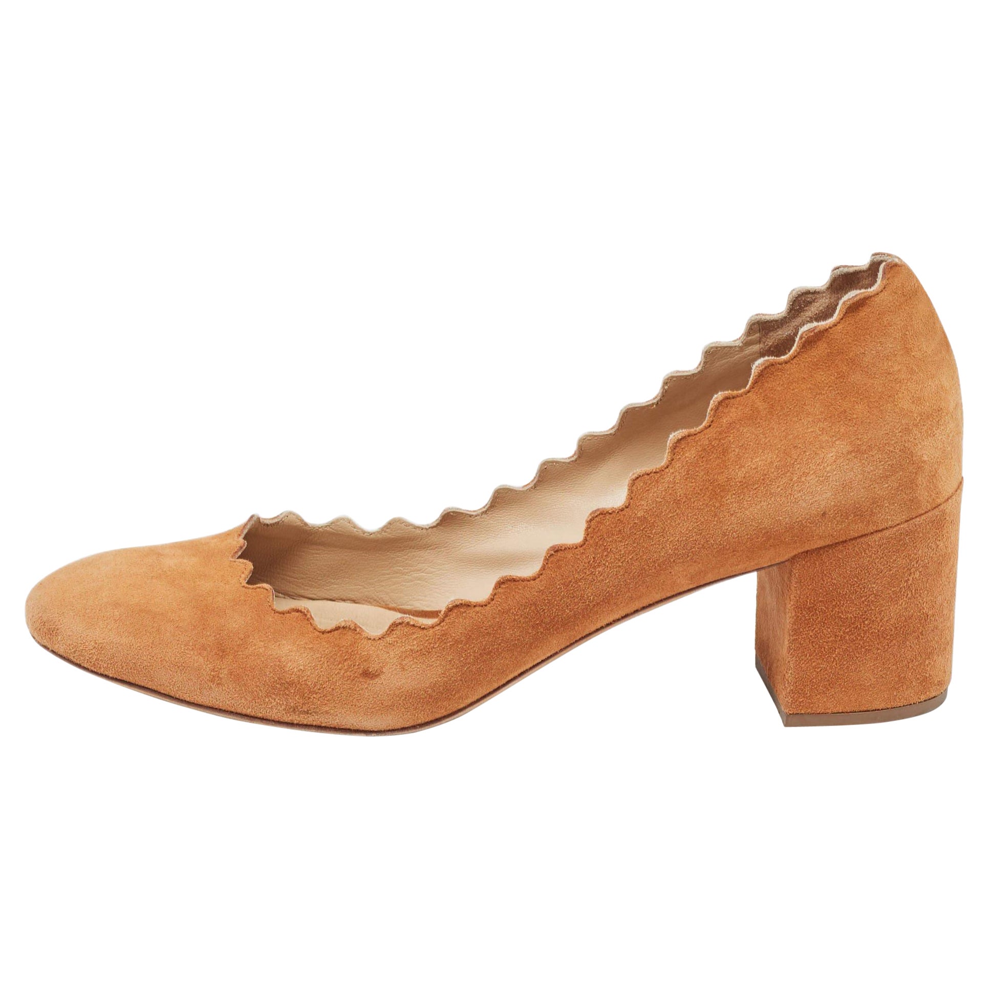 Chloe Brown Suede Laurena Scalloped Pumps Size 37