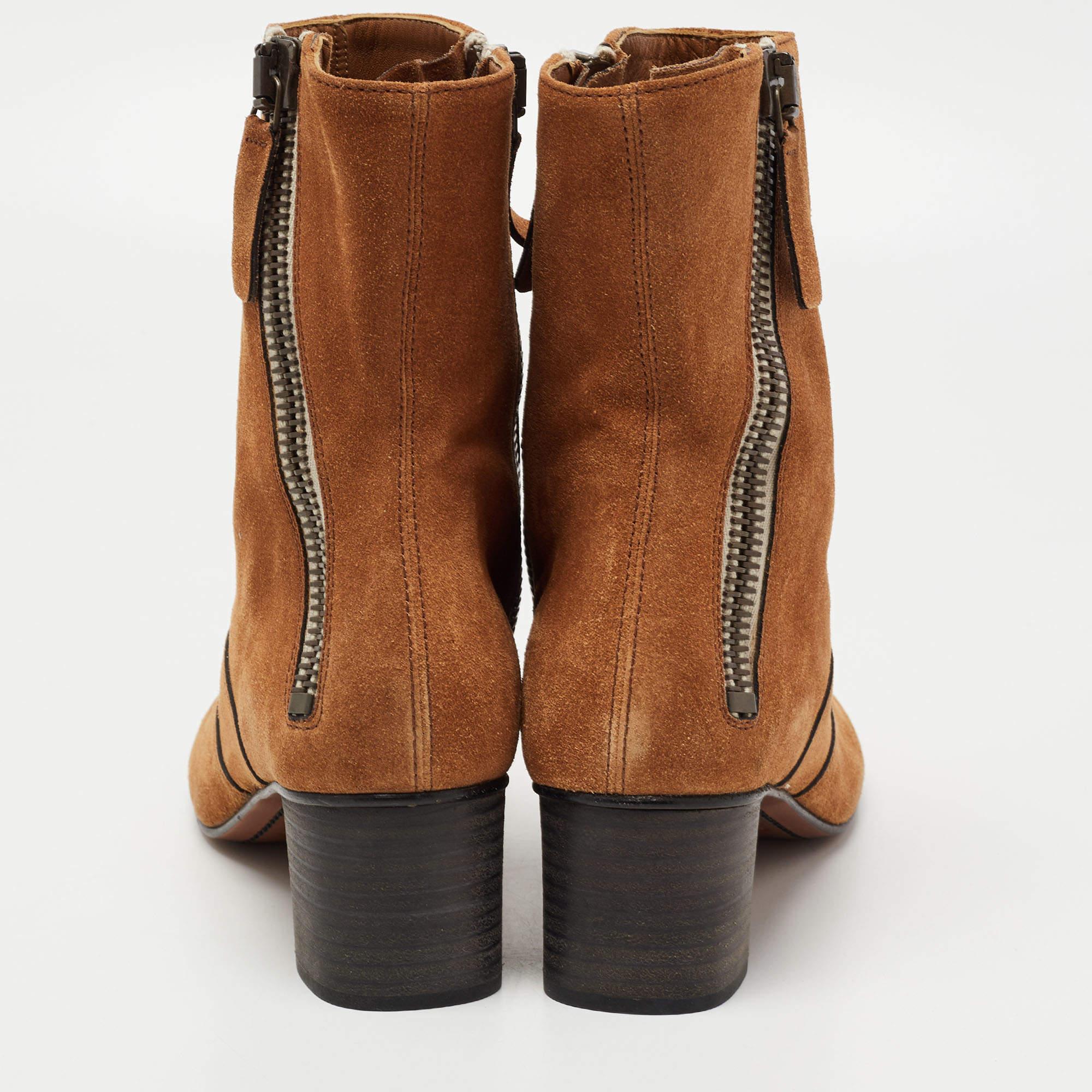 Chloe Brown Suede Zip Ankle Boots Size 37.5 In New Condition In Dubai, Al Qouz 2