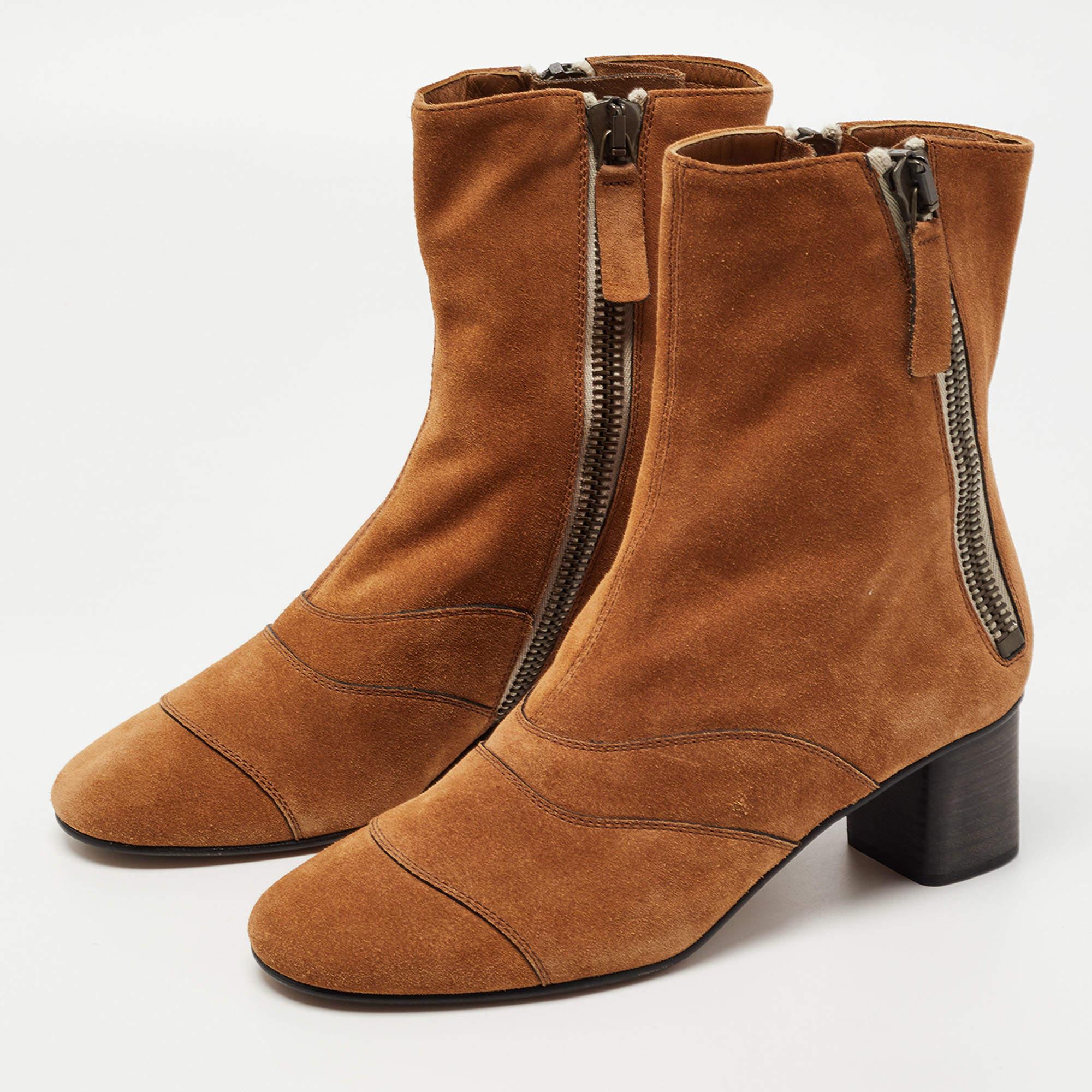 Women's Chloe Brown Suede Zip Ankle Boots Size 37.5