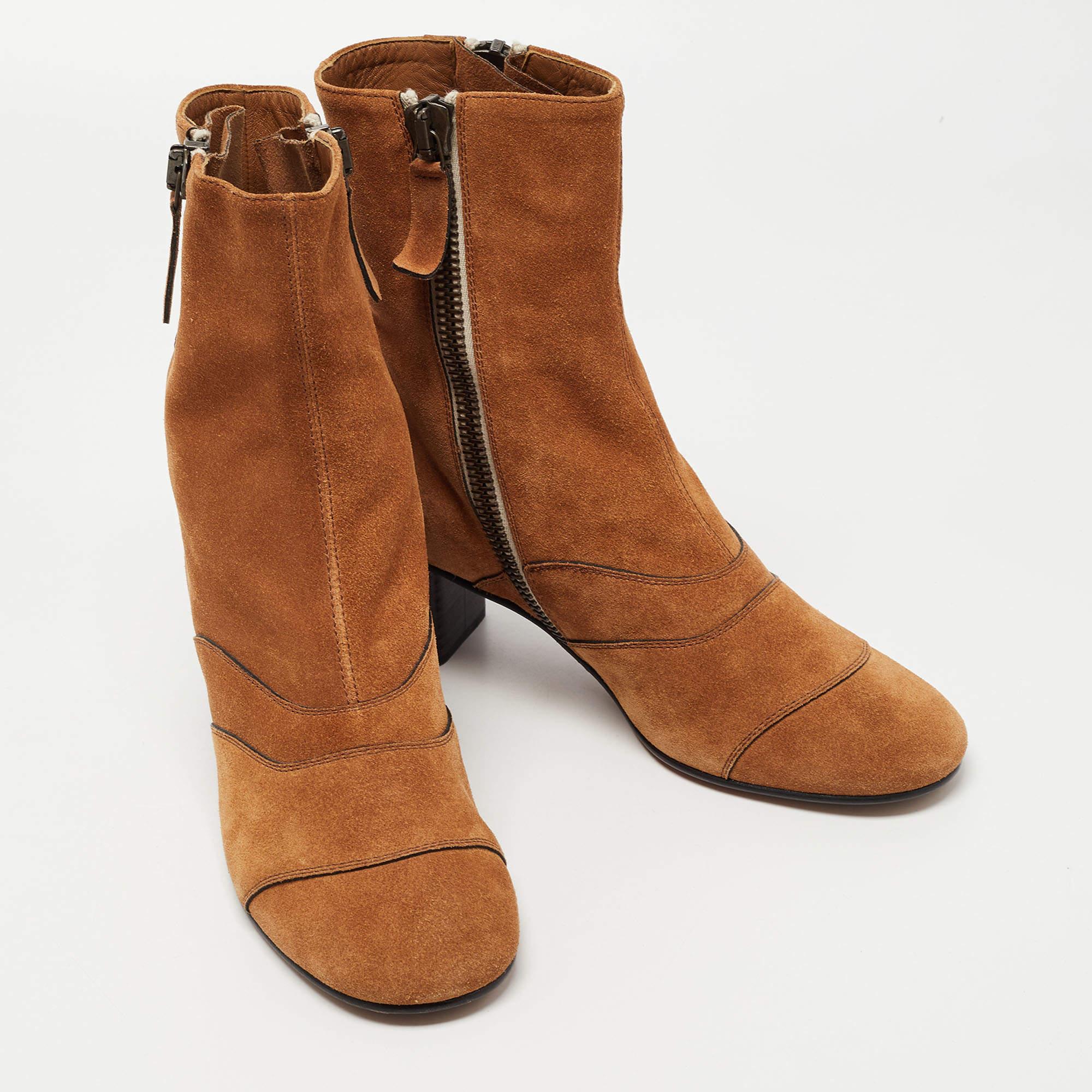Chloe Brown Suede Zip Ankle Boots Size 37.5 1