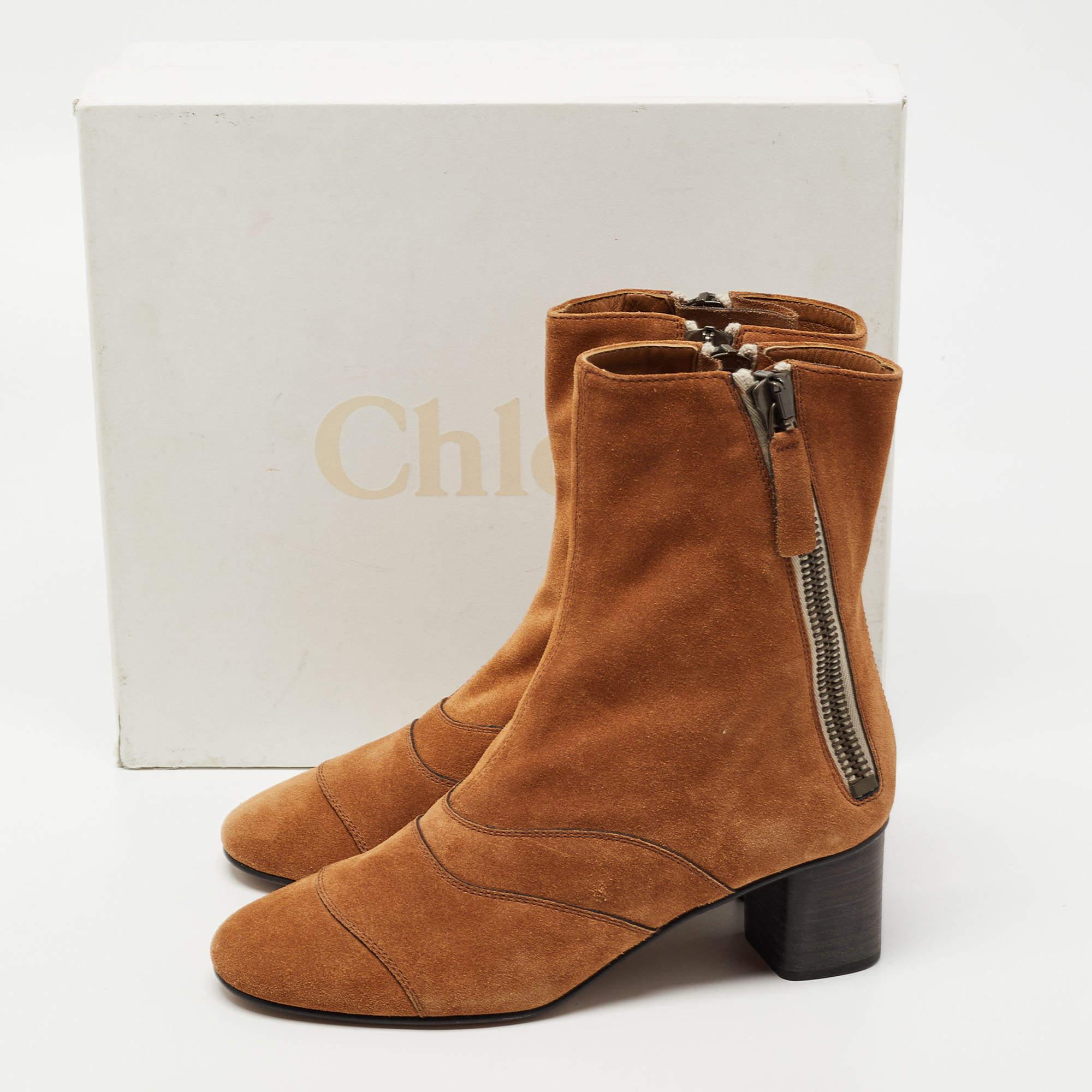 Chloe Brown Suede Zip Ankle Boots Size 37.5 4
