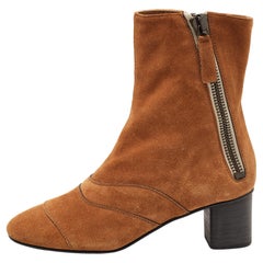 Chloe Brown Suede Zip Ankle Boots Size 37.5