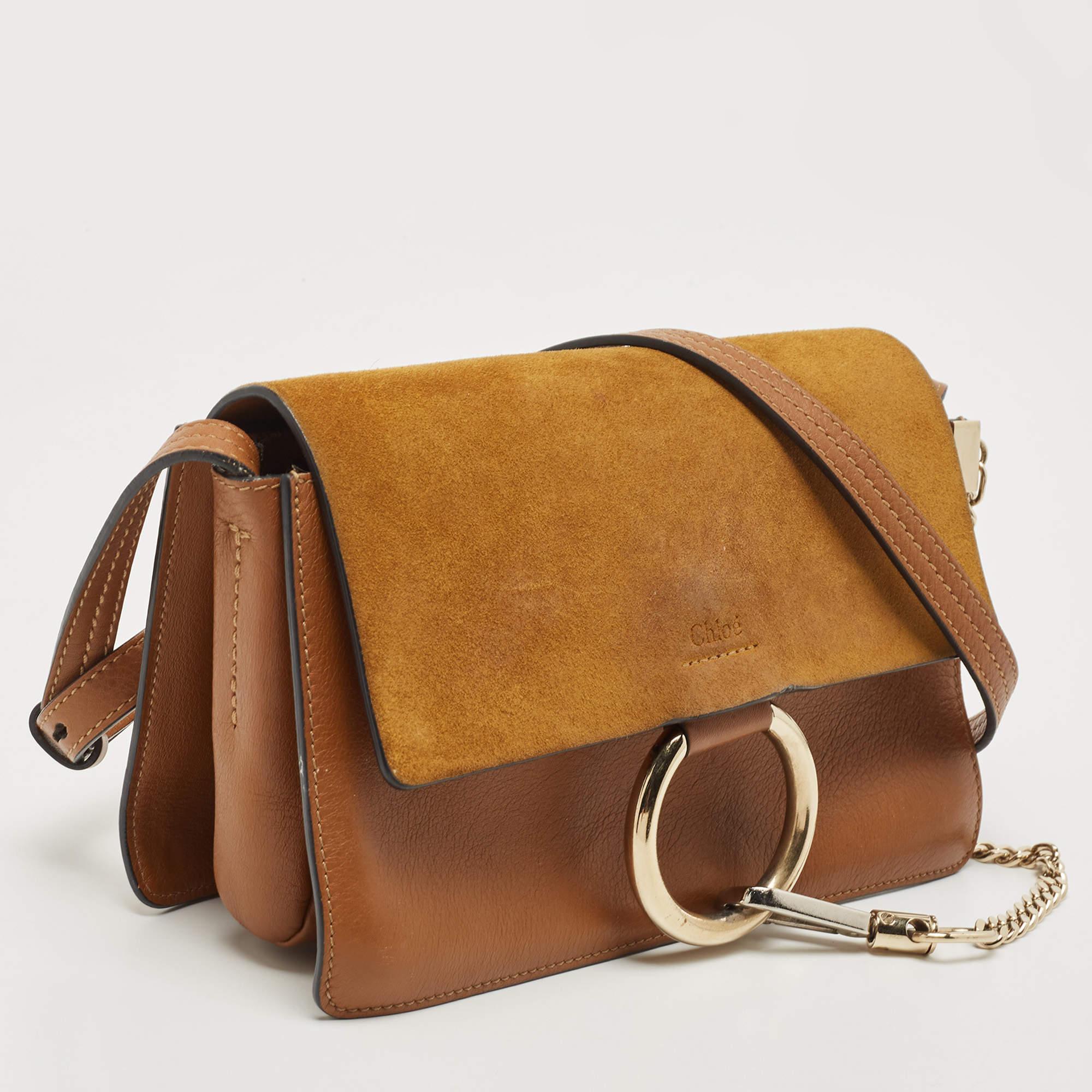 Women's Chloe Brown/Tan Leather and Suede Small Faye Shoulder Bag