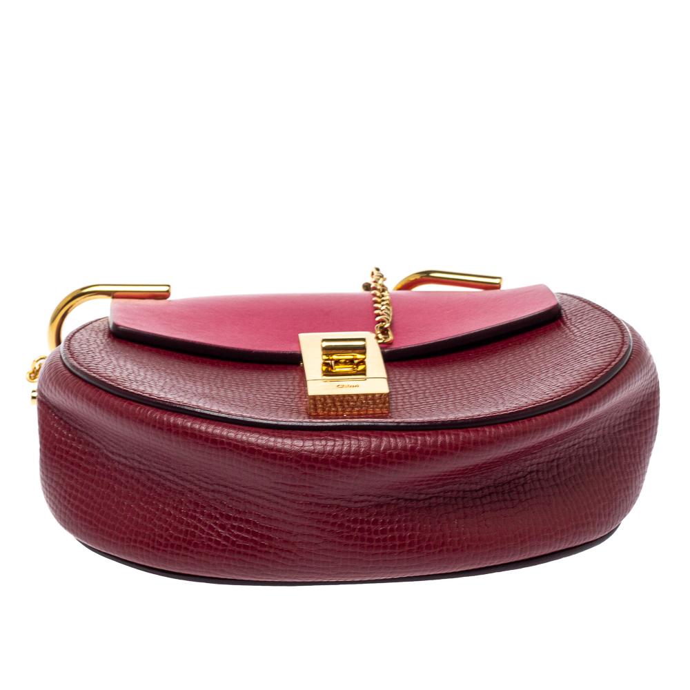 Brown Chloe Burgundy/Fuchsia Leather Small Drew Shoulder Bag