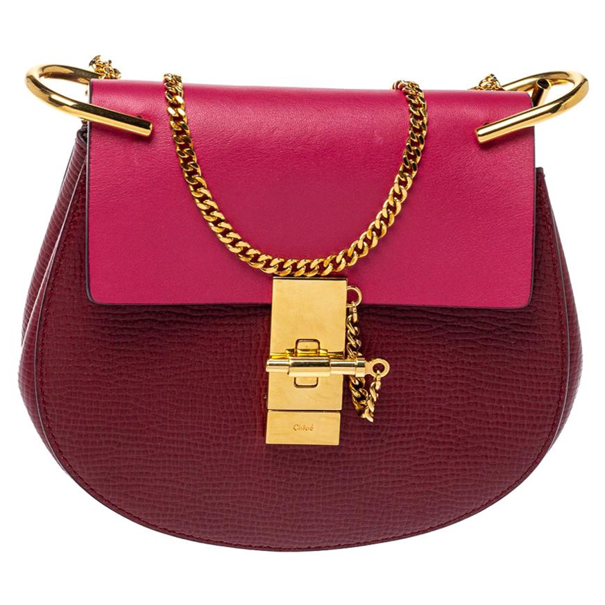 Chloe Burgundy/Fuchsia Leather Small Drew Shoulder Bag