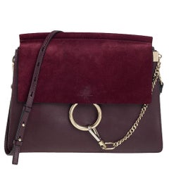 Chloe Burgundy Leather and Suede Medium Faye Shoulder Bag