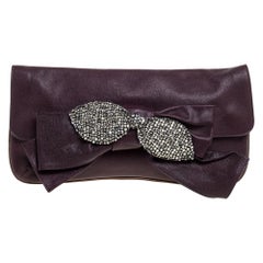 Chloe Burgundy Leather Bow Crystal Embellished Clutch