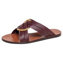 Chloé Burgundy Leather Embellished Rony Flat Sandals Size 36