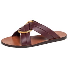 Chloé Burgundy Leather Embellished Rony Flat Sandals Size 36